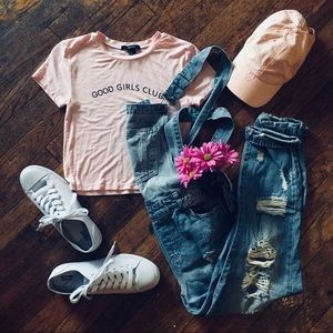 Baby Pink Stretch Cropped Good Girls Club T-shirt